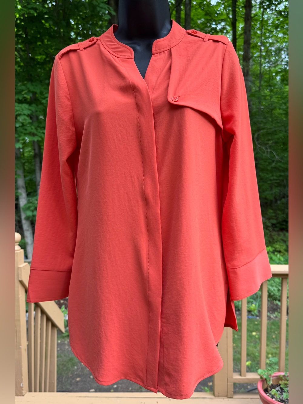 Chico's Coral Button-Front Tunic Blouse
